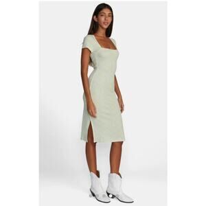 RVCA New Womens Partition Ribbed Square Neck Midi Dress Dress Lime Yellow Large